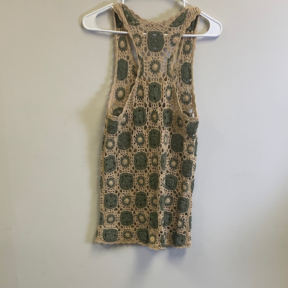 Forever 21 Green and Tan Crochet Tank Top - Picture 3 of 5